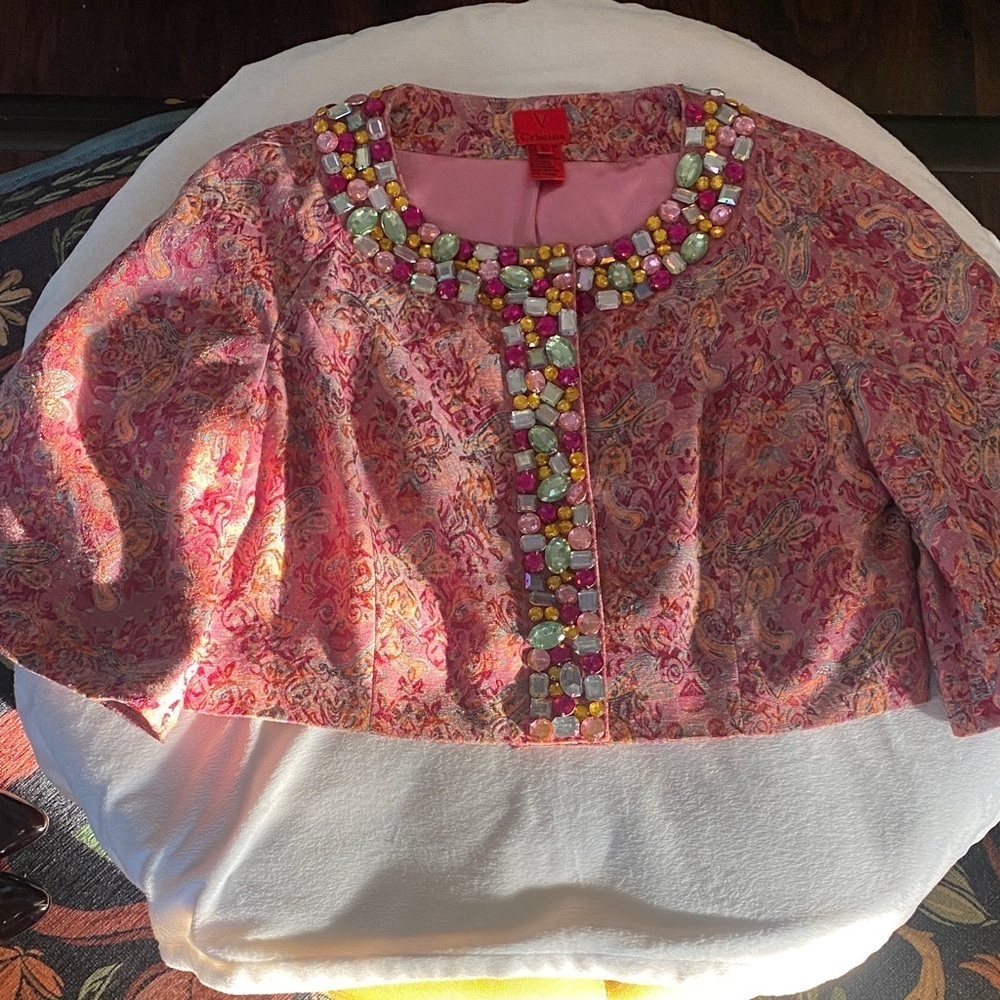 Cristina Gorgeous Beaded Gemstone Cropped Jacket
